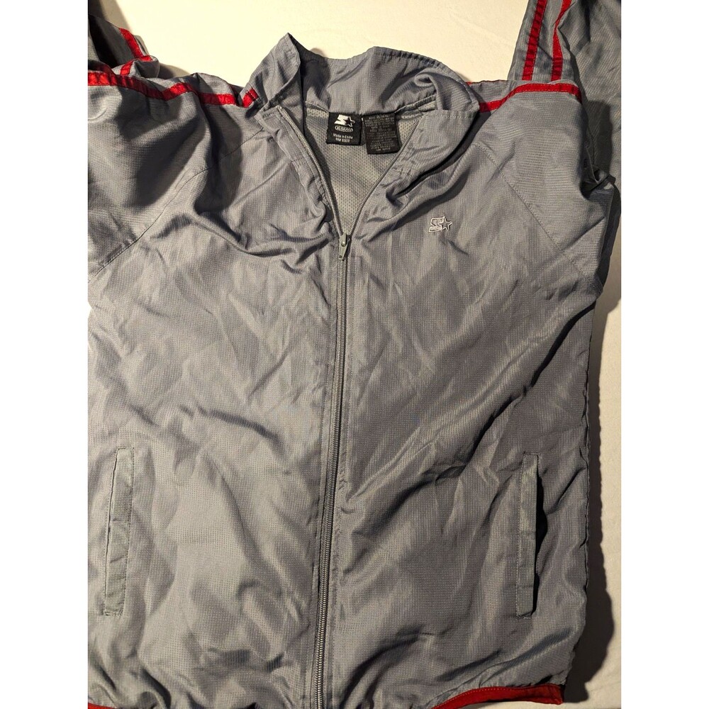 Starter Track Jacket Kids XL Gray/Red Colorblock Mesh Full Zip Pockets